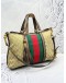 GUCCI RANIA WEB TOTE BAG WITH SHOULDER STRAP IN BEIGE GG CANVAS AND BROWN CALF LEATHER