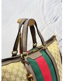 GUCCI RANIA WEB TOTE BAG WITH SHOULDER STRAP IN BEIGE GG CANVAS AND BROWN CALF LEATHER