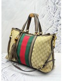 GUCCI RANIA WEB TOTE BAG WITH SHOULDER STRAP IN BEIGE GG CANVAS AND BROWN CALF LEATHER