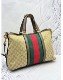 GUCCI RANIA WEB TOTE BAG WITH SHOULDER STRAP IN BEIGE GG CANVAS AND BROWN CALF LEATHER