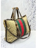 GUCCI RANIA WEB TOTE BAG WITH SHOULDER STRAP IN BEIGE GG CANVAS AND BROWN CALF LEATHER