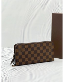 (LIKE NEW) LOUIS VUITTON LARGE ORGANIZER ZIPPY WALLET WITH FLAP IN BROWN DAMIER EBENE CANVAS