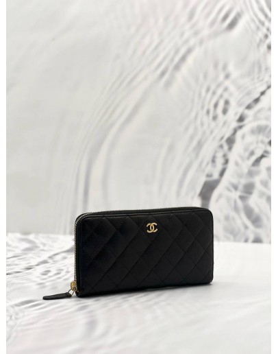 CHANEL CLASSIC ZIPPED LONG WALLET IN BLACK CAVIAR LEATHER GHW