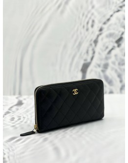 CHANEL CLASSIC ZIPPED LONG WALLET IN BLACK CAVIAR LEATHER GHW