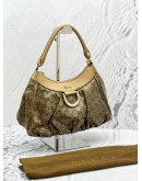 GUCCI D-RING SHOULDER BAG IN BEIGE GG CRYSTAL CANVAS AND GOLD CALF LEATHER