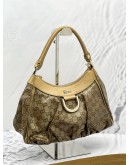 GUCCI D-RING SHOULDER BAG IN BEIGE GG CRYSTAL CANVAS AND GOLD CALF LEATHER