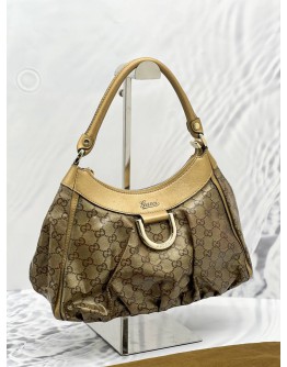 GUCCI D-RING SHOULDER BAG IN BEIGE GG CRYSTAL CANVAS AND GOLD CALF LEATHER