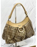 GUCCI D-RING SHOULDER BAG IN BEIGE GG CRYSTAL CANVAS AND GOLD CALF LEATHER