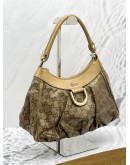 GUCCI D-RING SHOULDER BAG IN BEIGE GG CRYSTAL CANVAS AND GOLD CALF LEATHER