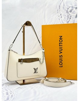 (LIKE NEW) 2024 LOUIS VUITTON MARELLE SHOULDER AND CROSSBODY BAG IN QUARTZ WHITE EPI LEATHER -FULL SET-