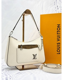 (LIKE NEW) 2024 LOUIS VUITTON MARELLE SHOULDER AND CROSSBODY BAG IN QUARTZ WHITE EPI LEATHER -FULL SET-