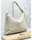 AIGNER ZIP HOBO BAG IN WHITE EMBOSSED LEATHER