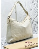 AIGNER ZIP HOBO BAG IN WHITE EMBOSSED LEATHER