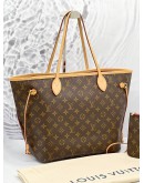 (LIKE NEW) 2024 MICROCHIP LOUIS VUITTON NEVERFULL MM MONOGRAM CANVAS WITH SMALL POUCH 