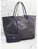 GOYARD ST. LOUIS GM TOTE SHOULDER BAG WITH NAVY BLUE GOYARDINE CANVAS / CHEVRONCHES CALFSKIN LEATHER