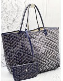 GOYARD ST. LOUIS GM TOTE SHOULDER BAG WITH NAVY BLUE GOYARDINE CANVAS / CHEVRONCHES CALFSKIN LEATHER