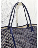 GOYARD ST. LOUIS GM TOTE SHOULDER BAG WITH NAVY BLUE GOYARDINE CANVAS / CHEVRONCHES CALFSKIN LEATHER