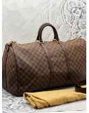 LOUIS VUITTON BANDOULIERE KEEPALL 55 BROWN DAMIER EBENE CANVAS HANDLE BAG 