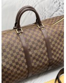 LOUIS VUITTON BANDOULIERE KEEPALL 55 BROWN DAMIER EBENE CANVAS HANDLE BAG 