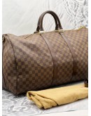 LOUIS VUITTON BANDOULIERE KEEPALL 55 BROWN DAMIER EBENE CANVAS HANDLE BAG 