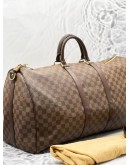 LOUIS VUITTON BANDOULIERE KEEPALL 55 BROWN DAMIER EBENE CANVAS HANDLE BAG 