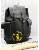 (LIKE NEW) 2023 MICROCHIP LOUIS VUITTON LIMITED EDITION CHRISTOPHER BACKPACK WITH LV LOGO IN BLACK EPI LEATHER