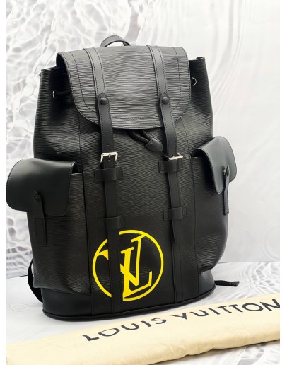 (LIKE NEW) 2023 MICROCHIP LOUIS VUITTON LIMITED EDITION CHRISTOPHER BACKPACK WITH LV LOGO IN BLACK EPI LEATHER