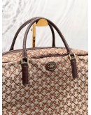 ANYA HINDMARCH MAROON CANVAS / LEATHER ICONIS LATTICE PRINT WEEKENDER BAG 