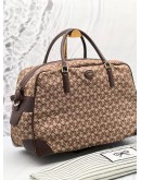 ANYA HINDMARCH MAROON CANVAS / LEATHER ICONIS LATTICE PRINT WEEKENDER BAG 