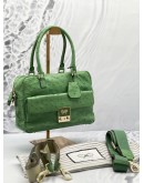 ANYA HINDMARCH CARKER GREEN OSRICH LEATHER HANDLE BAG WITH 2 STRAP 