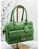 ANYA HINDMARCH CARKER GREEN OSRICH LEATHER HANDLE BAG WITH 2 STRAP 