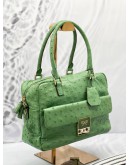 ANYA HINDMARCH CARKER GREEN OSRICH LEATHER HANDLE BAG WITH 2 STRAP 