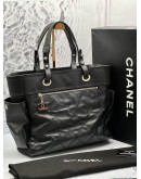 (LIKE NEW) CHANEL LARGE PARIS-BIARRITZ TOTE BAG IN BLACK QUILTED CANVAS / NYLON SHW -FULL SET-  