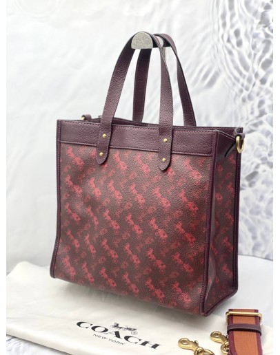 (LIKE NEW) COACH FIELD RED TOTE BAG HORSE & CARRIAGE PRINT  