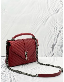 YSL SAINT LAURENT RED CHEVRON QUILTED LEATHER MEDIUM COLLEGE SLING BAG