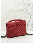 YSL SAINT LAURENT RED CHEVRON QUILTED LEATHER MEDIUM COLLEGE SLING BAG