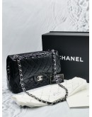 CHANEL CLASSIC JUMBO BLACK PATENTLEATHER DOUBLE FLAP BAG SILVER HARDWARE -FULL SET-