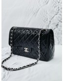 CHANEL CLASSIC JUMBO BLACK PATENTLEATHER DOUBLE FLAP BAG SILVER HARDWARE -FULL SET-