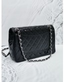 CHANEL CLASSIC JUMBO BLACK PATENTLEATHER DOUBLE FLAP BAG SILVER HARDWARE -FULL SET-