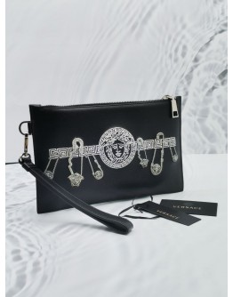 VERSACE GIANNI MEDUSA BLACK LEATHER CLUTCH