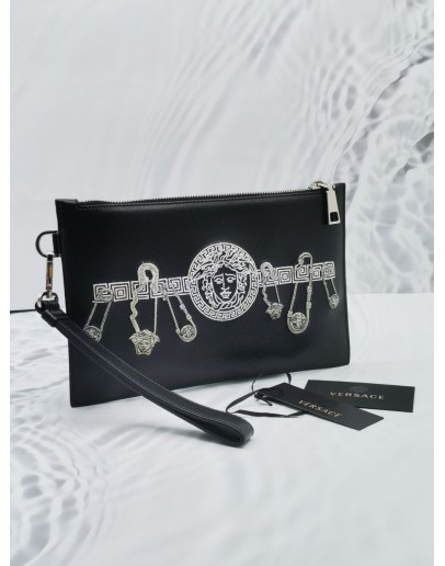 VERSACE GIANNI MEDUSA BLACK LEATHER CLUTCH