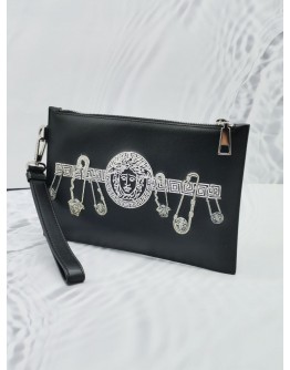 VERSACE GIANNI MEDUSA BLACK LEATHER CLUTCH