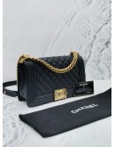 2019 CHANEL MEDIUM LE-BOY IN NAVY BLUE LAMBSKIN LEATHER WITH GOLD HARDWARE 