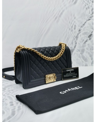 2019 CHANEL MEDIUM LE-BOY IN NAVY BLUE LAMBSKIN LEATHER WITH GOLD HARDWARE 