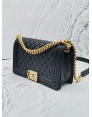 2019 CHANEL MEDIUM LE-BOY IN NAVY BLUE LAMBSKIN LEATHER WITH GOLD HARDWARE 