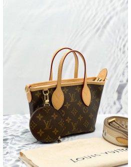 (UNUSED) 2024 MICROCHIP LOUIS VUITTON NEVERFULL BB IN BROWN MONOGRAM CANVAS WITH REMOVABLE STRAP