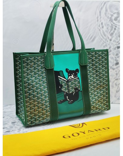 (UNUSED) 2022 GOYARD VILLETTE MM TOTE SHOULDER BAG IN GREEN GOYARDINE CANVAS/ LEATHER