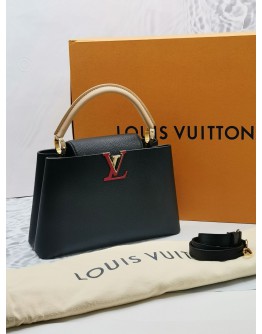 (LIKE NEW) 2022 MICROCHIP LOUIS VUITTON CAPUCINES MM IN BLACK TAURILLON LEATHER -FULL SET-