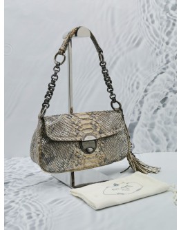 PRADA PYTHON LEATHER SHOULDER BAG IN GREY / BEIGE