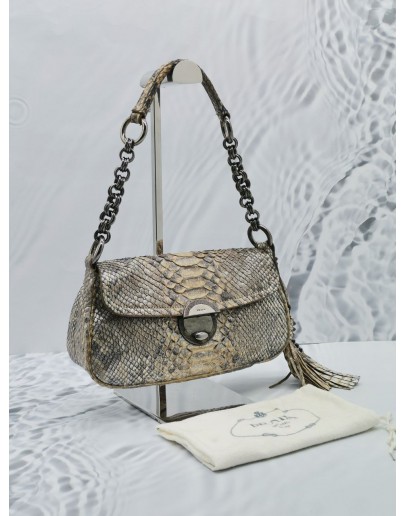 PRADA PYTHON LEATHER SHOULDER BAG IN GREY / BEIGE